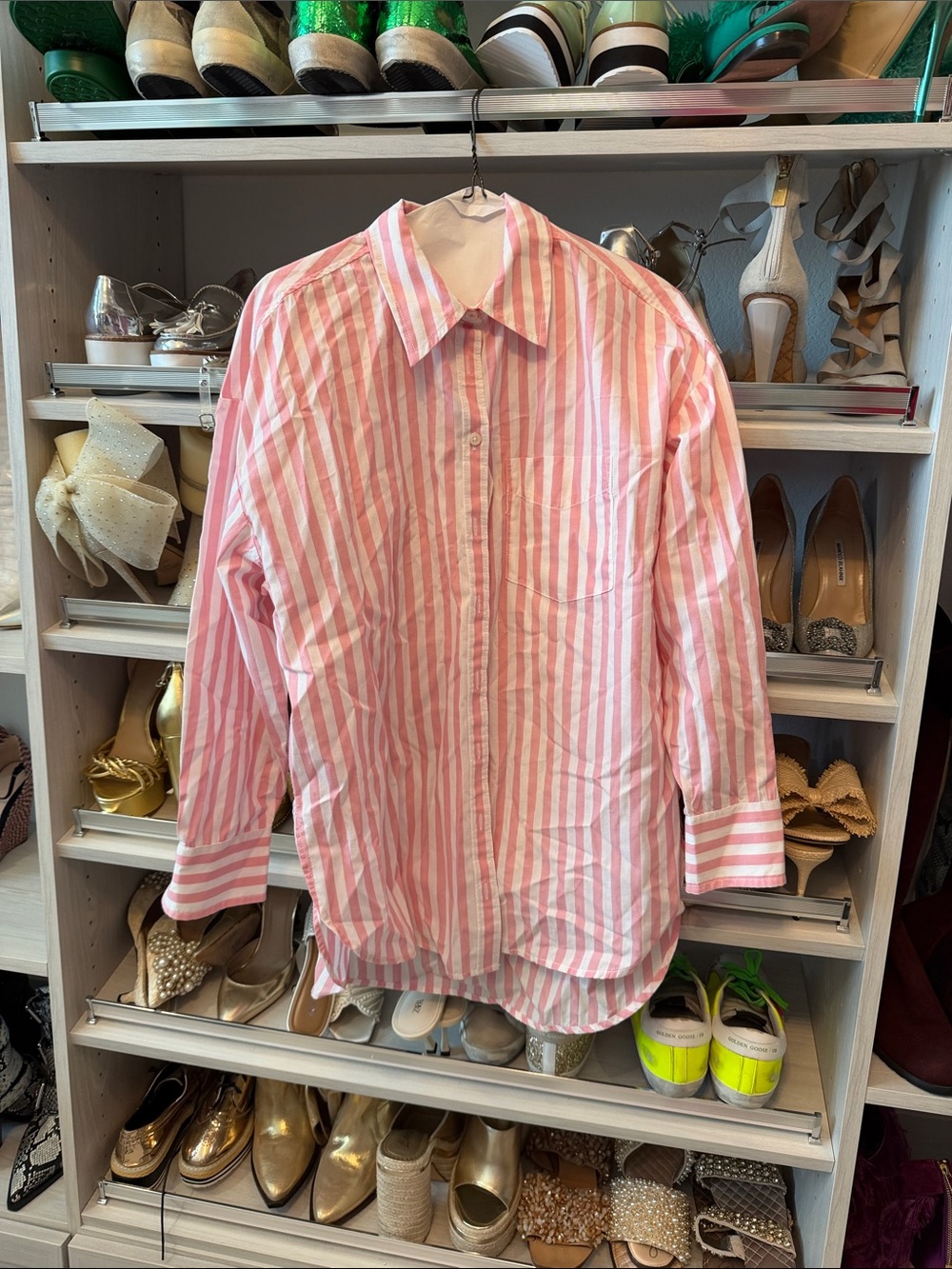 Anthropologie x Maeve Pink and White Striped Button-Down Shirt